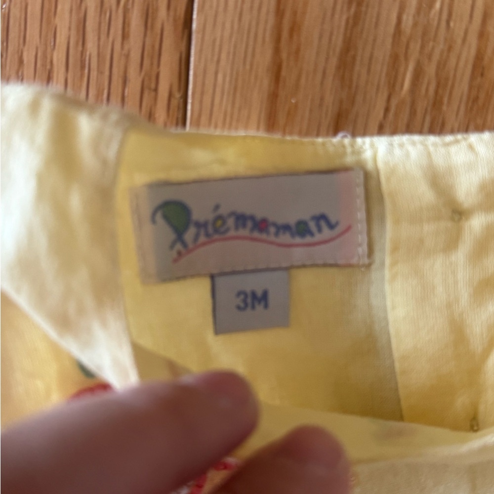 Vintage Prémaman Baby Dress – 3 Months – Soft Yellow with Lace Trim 💛 - Picture 3 of 4